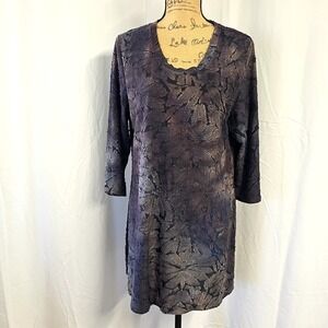 Cativa Womens sz XL Tunic Dress Black Floral Burnout 3/4 Sleeve Scoop Neck Goth
